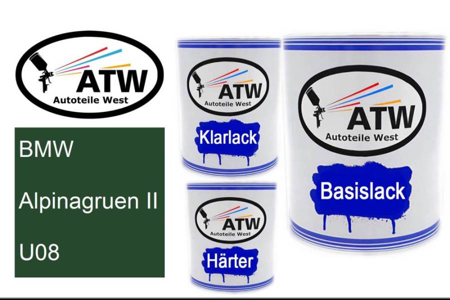 BMW, Alpinagruen II, U08: 1L Lackdose + 1L Klarlack + 500ml Härter - Set, von ATW Autoteile West.